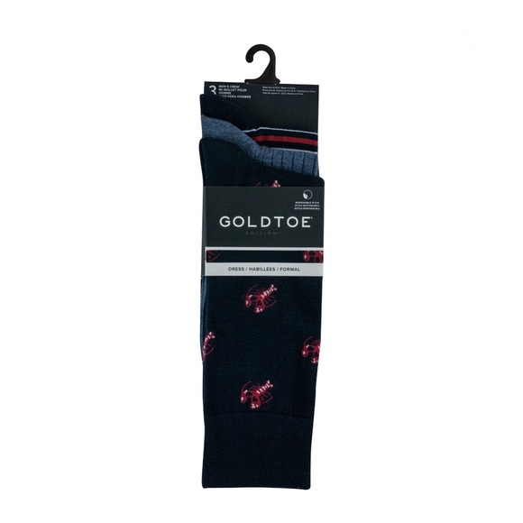 GoldToe Edition Mens Lobsters Crew Socks Assorted, 3 Pack - Picture 7 of 12